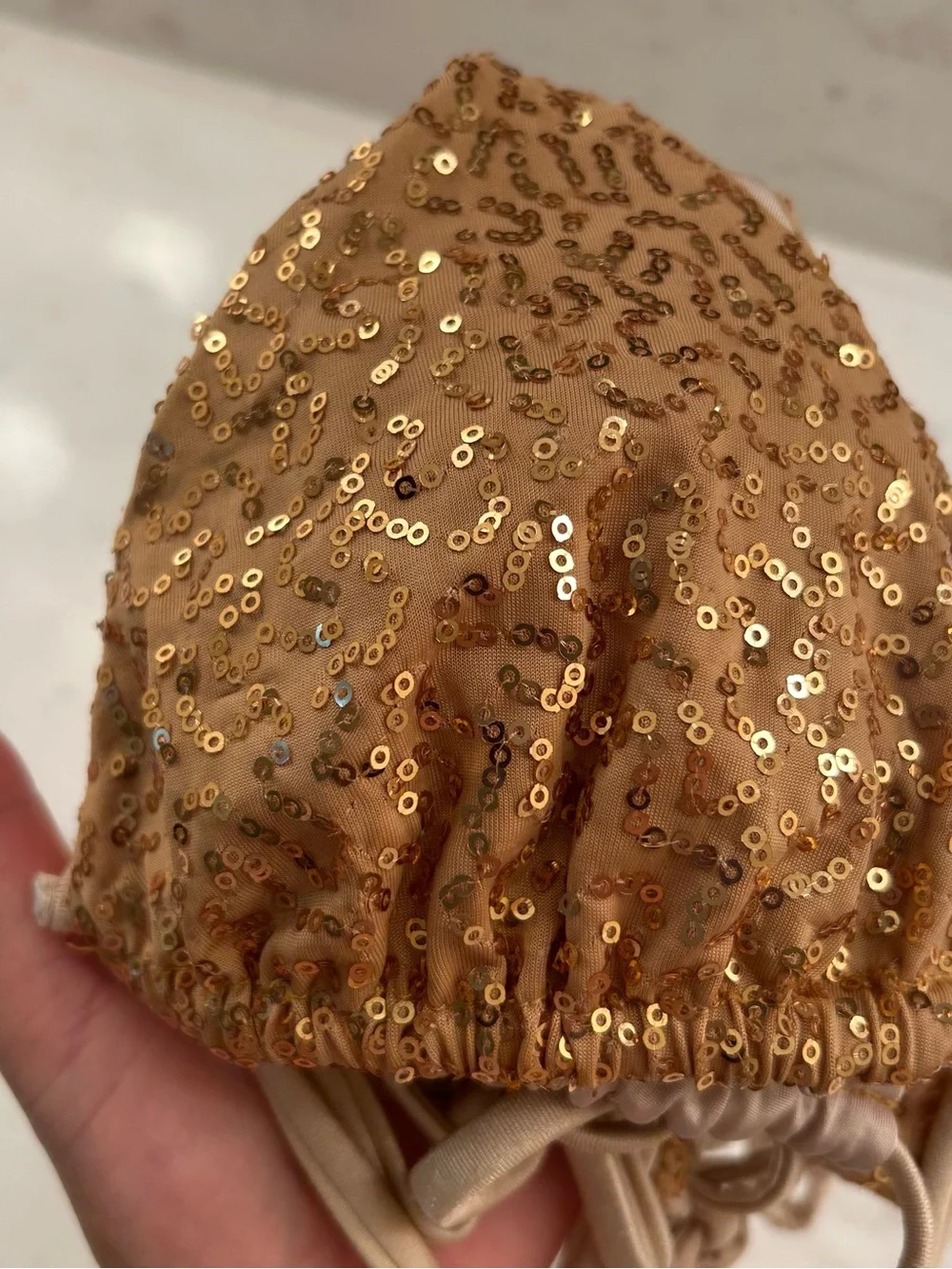 Vintage Y2K Syrup Gold Sequin Triangle Bikini Set